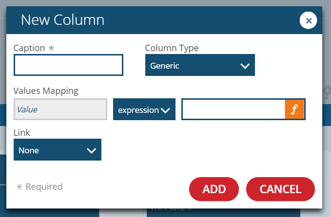 The New Column panel